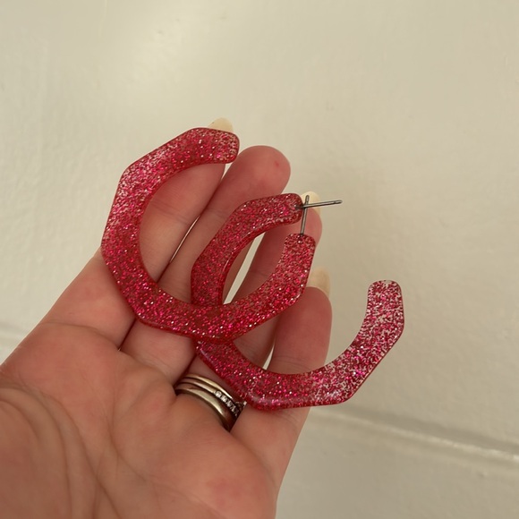 J. Crew acrylic pink glitter hoop earrings - Picture 4 of 4